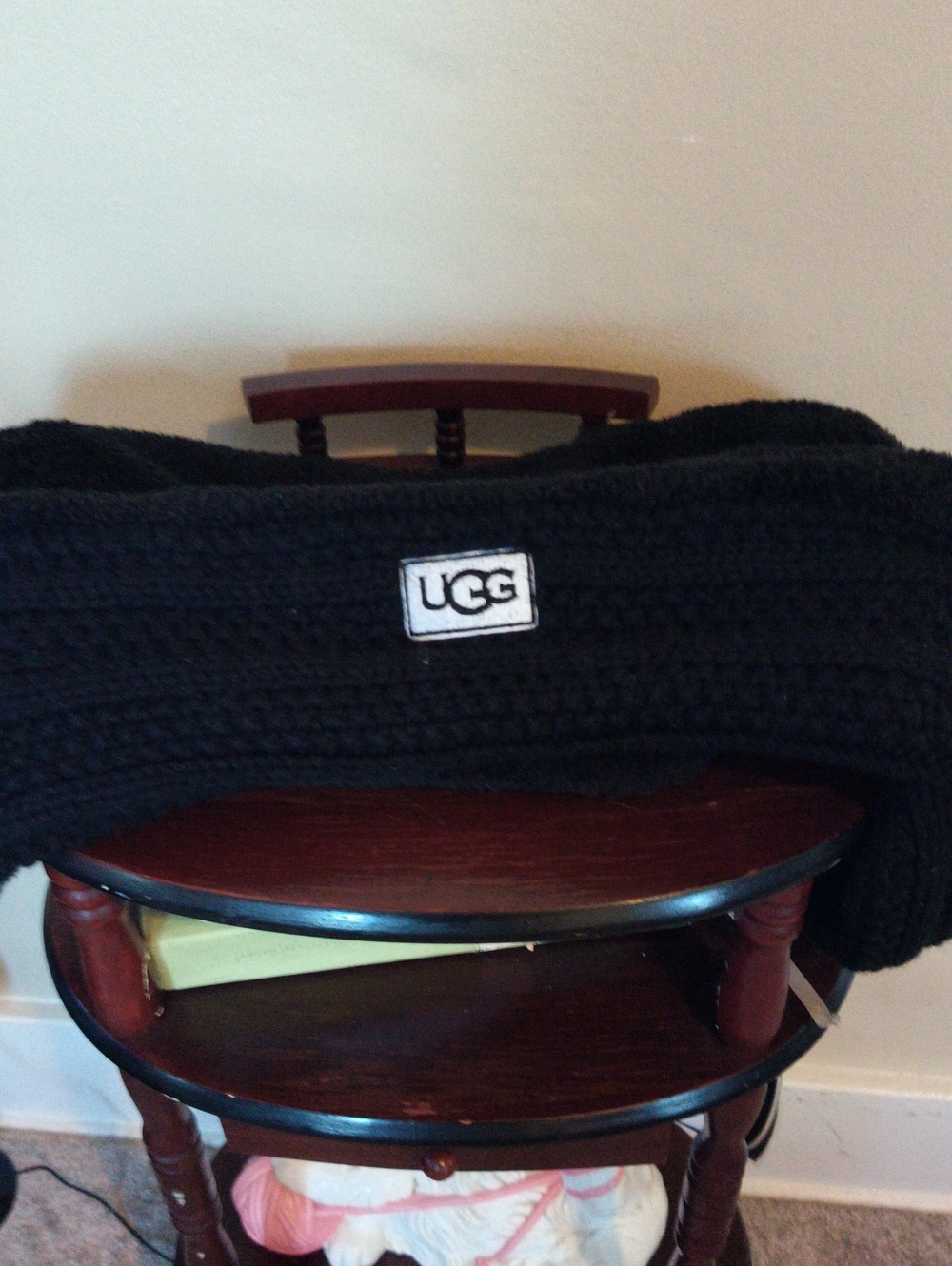UGG Black Ribbed Knit Scarf with Logo Patch